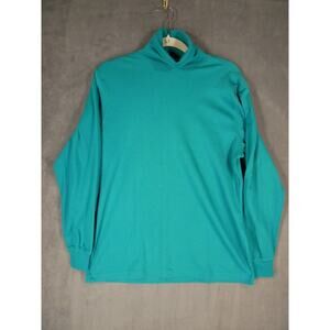 Vtg Lands End Turtleneck Top Womens Med. Green Teal Long Sleeve Base Layer Shirt